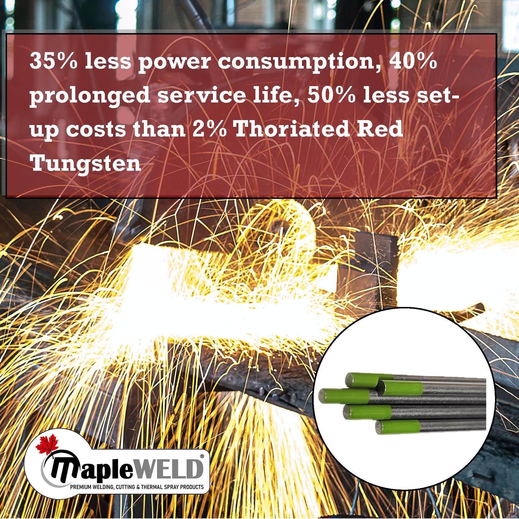 MapleWeld Triple Mix Tungsten Electrodes (5-Pack) – Non-Radioactive, AWS A5.12, For TIG Welding Steel, Aluminum & More