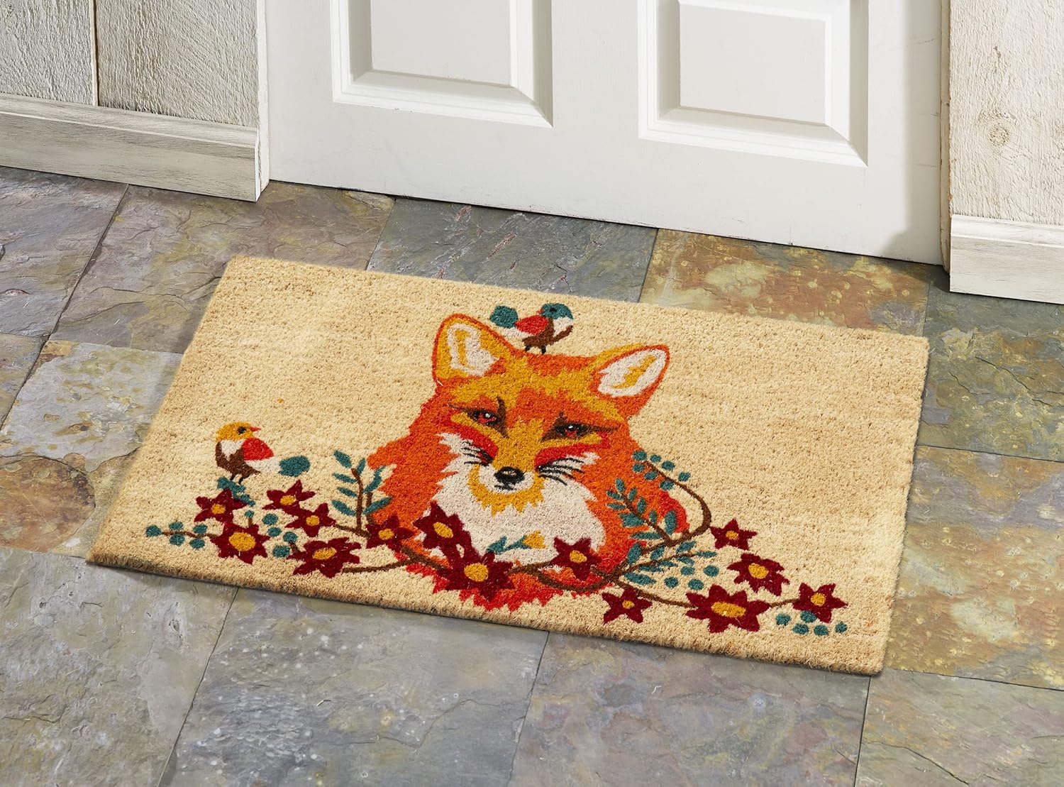 HF by LT Fox and Birds 100% Coir Doormat, 18 x 30 inches, Naturally Durable, PVC-Backing, Sustainable