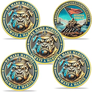5 PCS US Marine Corps Challenge Coin Military Coins Bulldog Design