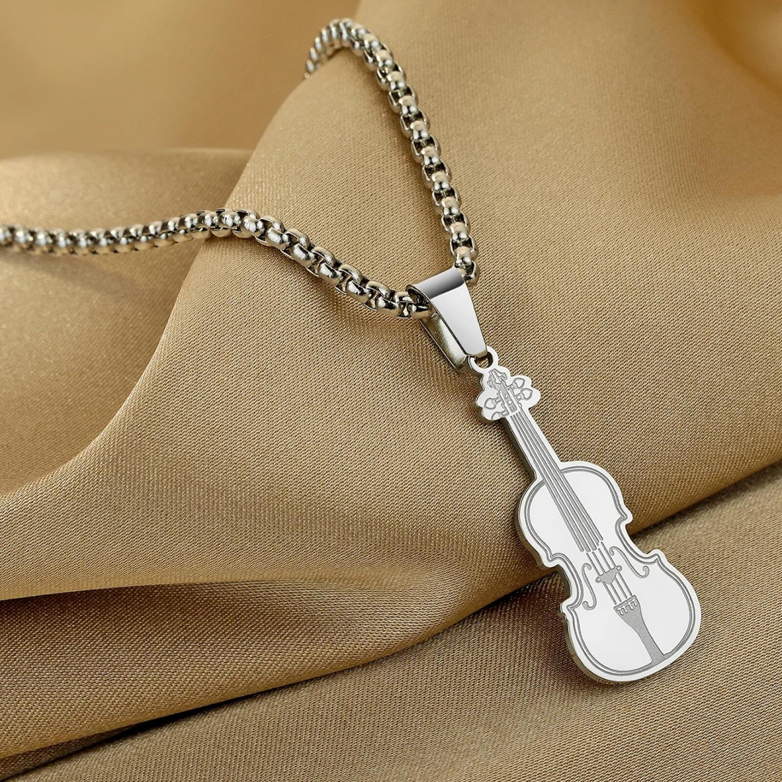 Generico Ornamento per violino Collana Donne Iconici strumenti a corda Musicisti Gioielli in acciaio inox