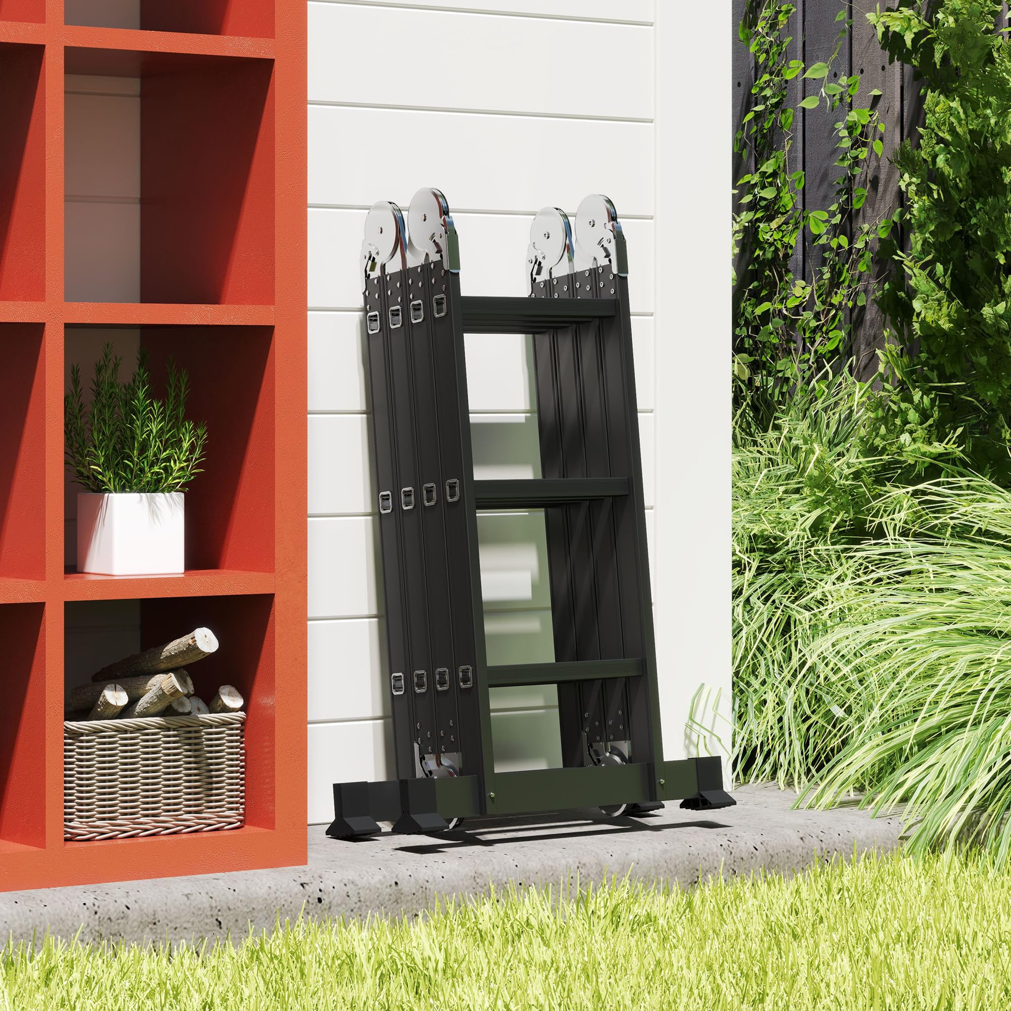 HOMCOM Échelle Aluminium Pliable Multifonction 5 Positions 3,7 m Noir | 12 Échelons, Certification NF EN131, Charge Max. 150 Kg