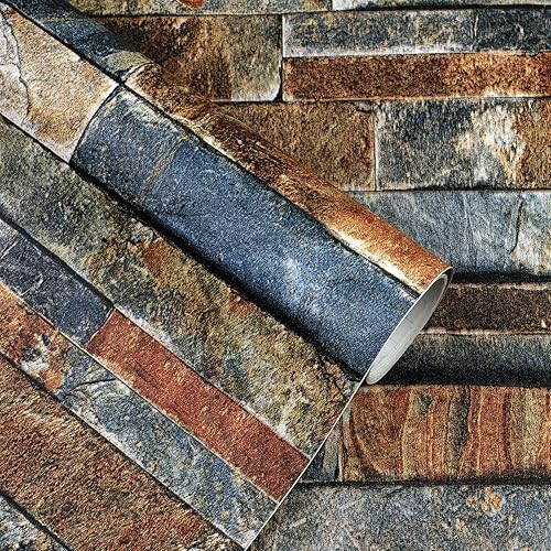 Miniatura 9 de CAX Papel tapiz de piedra para despegar y pegar, papel tapiz de piedra sintética de 17.5 x 120 pulgadas, papel de contacto de ladrillo autoadhesivo