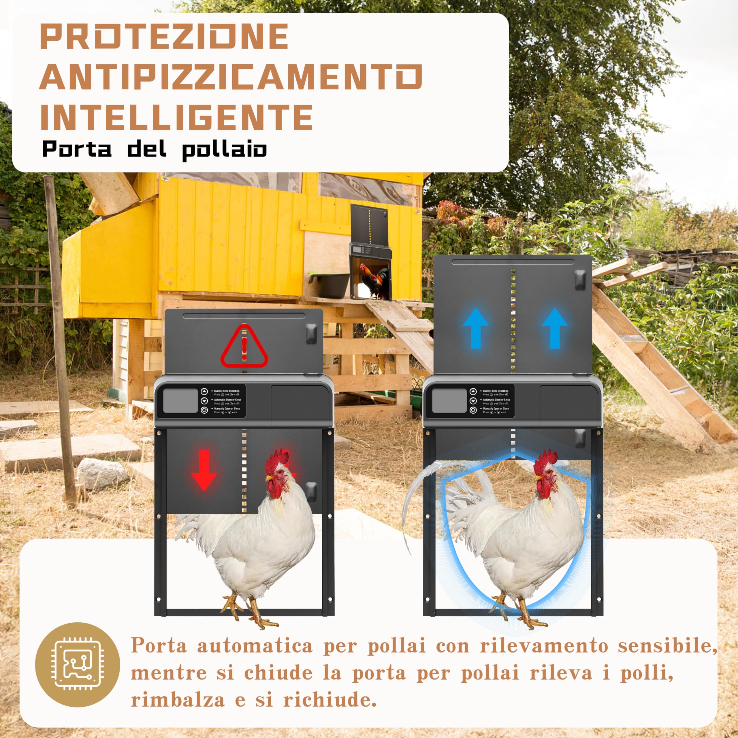 Porta Automatica Pollaio con Modalità Temporale, Pollaio Elettrico con Ampio Display Impermeabile, per una Conservazione Sicura del Pollo, Disponibile Anche per Porte Automatiche di Gattini e Cuccioli