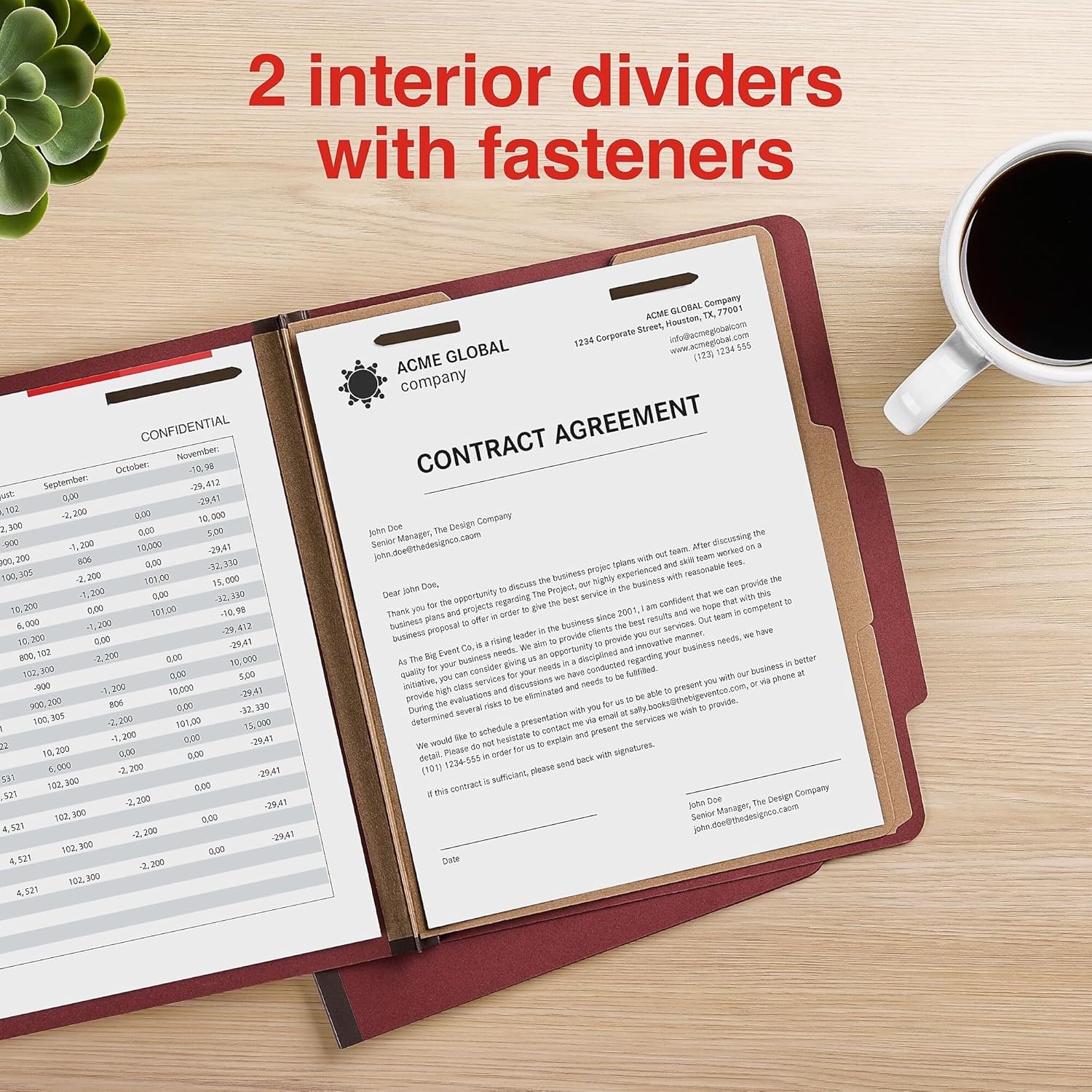 Staples 100% Recycled Heavy‑Duty Classification Folder, Letter Size, 2 Dividers, 2″ Expansion, Red Pressboard, 10/Box