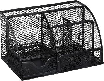 Greenco Mesh Office Supplies Desk Organizer Caddy, 6 Compartments, Black