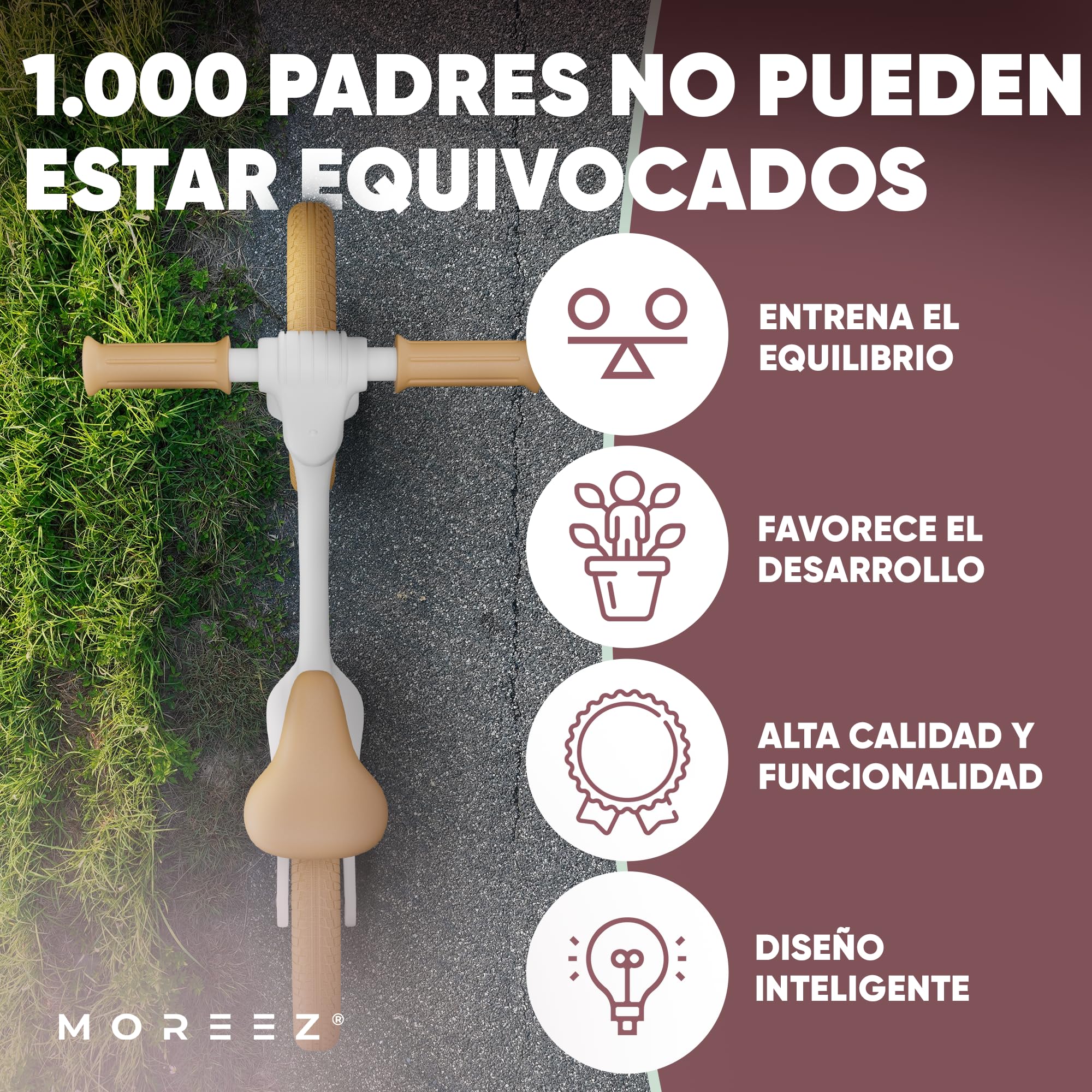 MOREEZ® Bicicleta para niños a partir de 2 años [2-5 años] Bicicleta infantil ultraligera con protección contra caídas, asiento ergonómico, 50 kg, ruedas a prueba de pinchazos de 12 pulgadas,