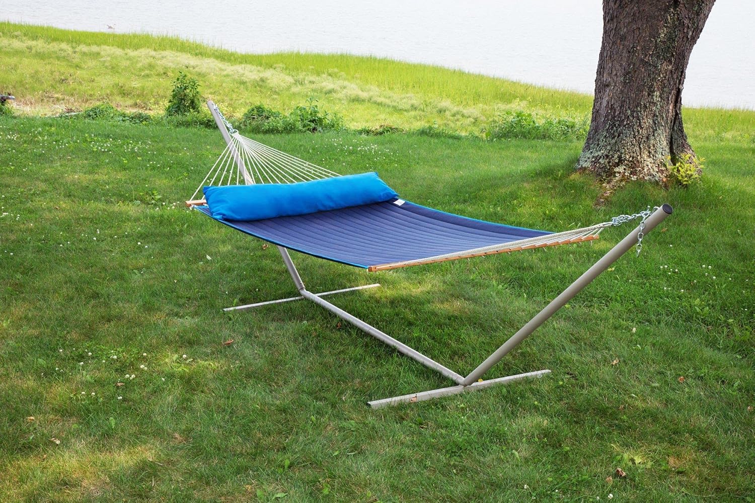 Ceara Patio Hammock Olefin Hammock Double Hammock for Two People Outdoor Patio Swing Chair Quilted Hammock Use Inside Outside Backyard Decor Porch Swing - Blue