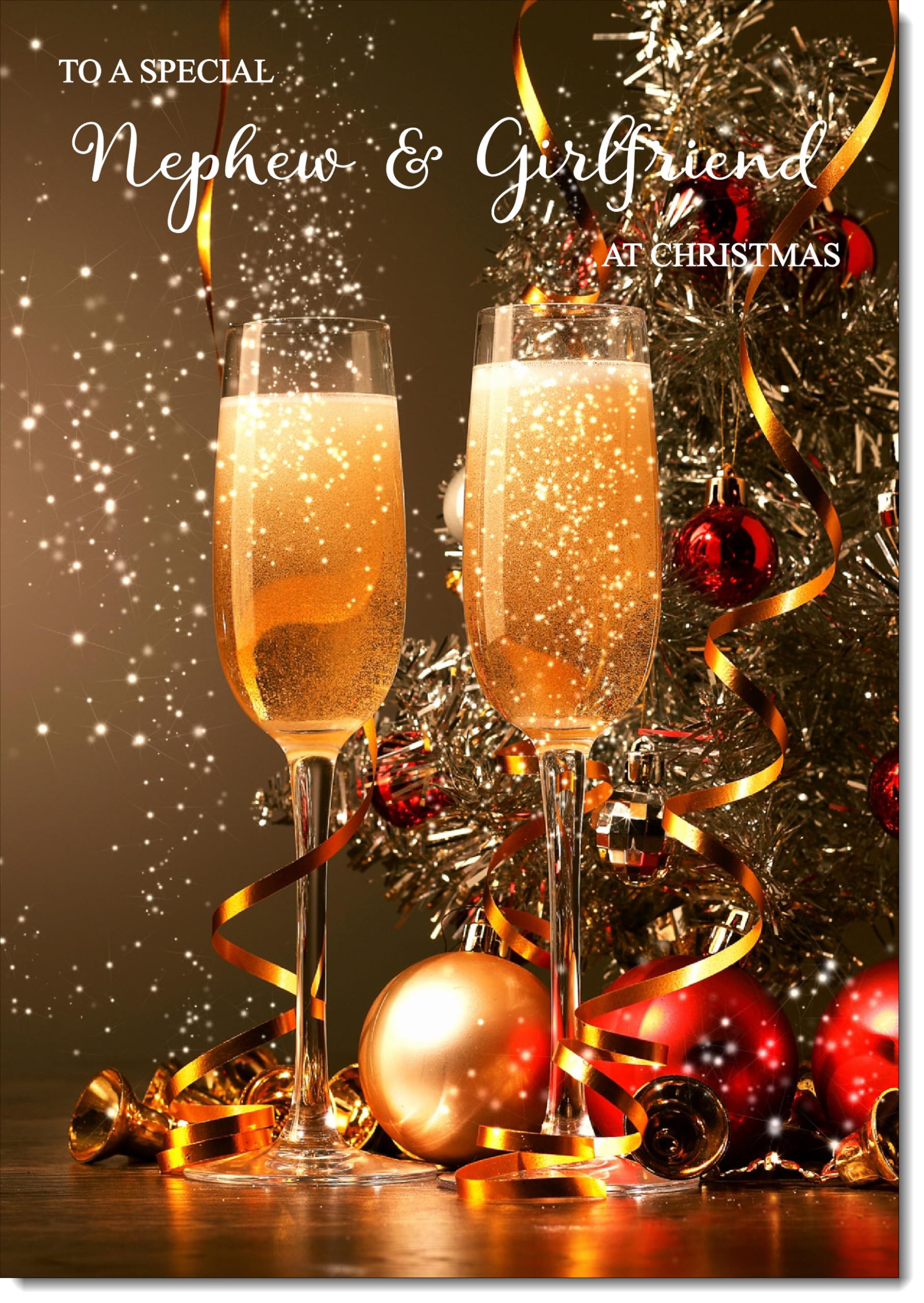 doodlecards Nephew and Girlfriend Christmas Card Champagne Large A4 Size Christmas Card for Nephew & Girlfriend with Plain Envelope — image 1