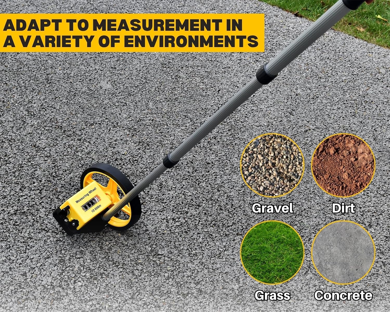 DS. DISTINCTIVE STYLE Measuring Wheel in Meters with Telescopic Handle 6.3 Inch Rolling Measuring Wheel Metric Units [Up to 10,000m] Wheel Measuring Tool for Indoor Outdoor Use