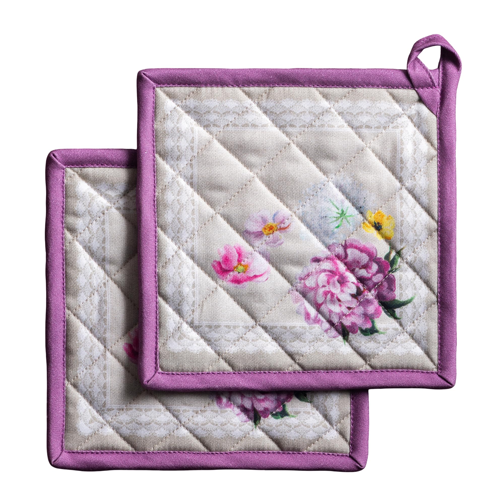 Maison d' Hermine Pot Holders 100% Cotton Heat Resistant Potholders 8" x 8" Hot Pads with Loop BBQ Cooking Baking Gifts for Mothers Day Handling Hot