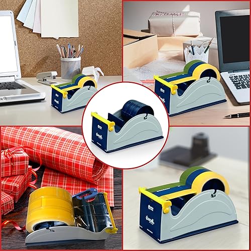 Miniatura 5 de GGR Supplies ET-13370 Dispensador de cinta superior de escritorio de acero multirollo azul/gris premium: 3 pulgadas de ancho (3 pulgadas de núcleo).