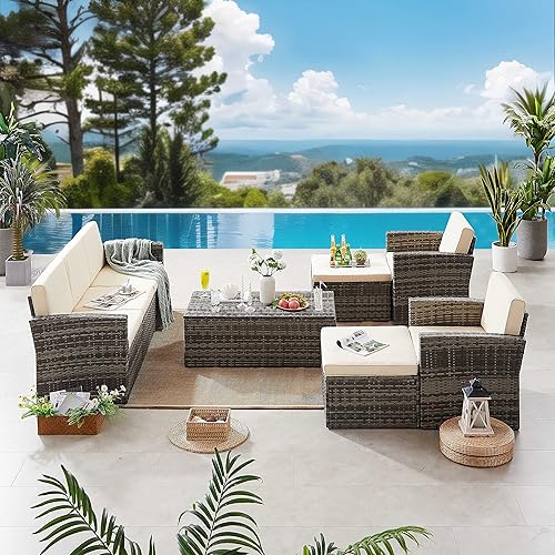 6 Pieces Wicker Patio Furniture Sets Outdoor Conversation Set PE