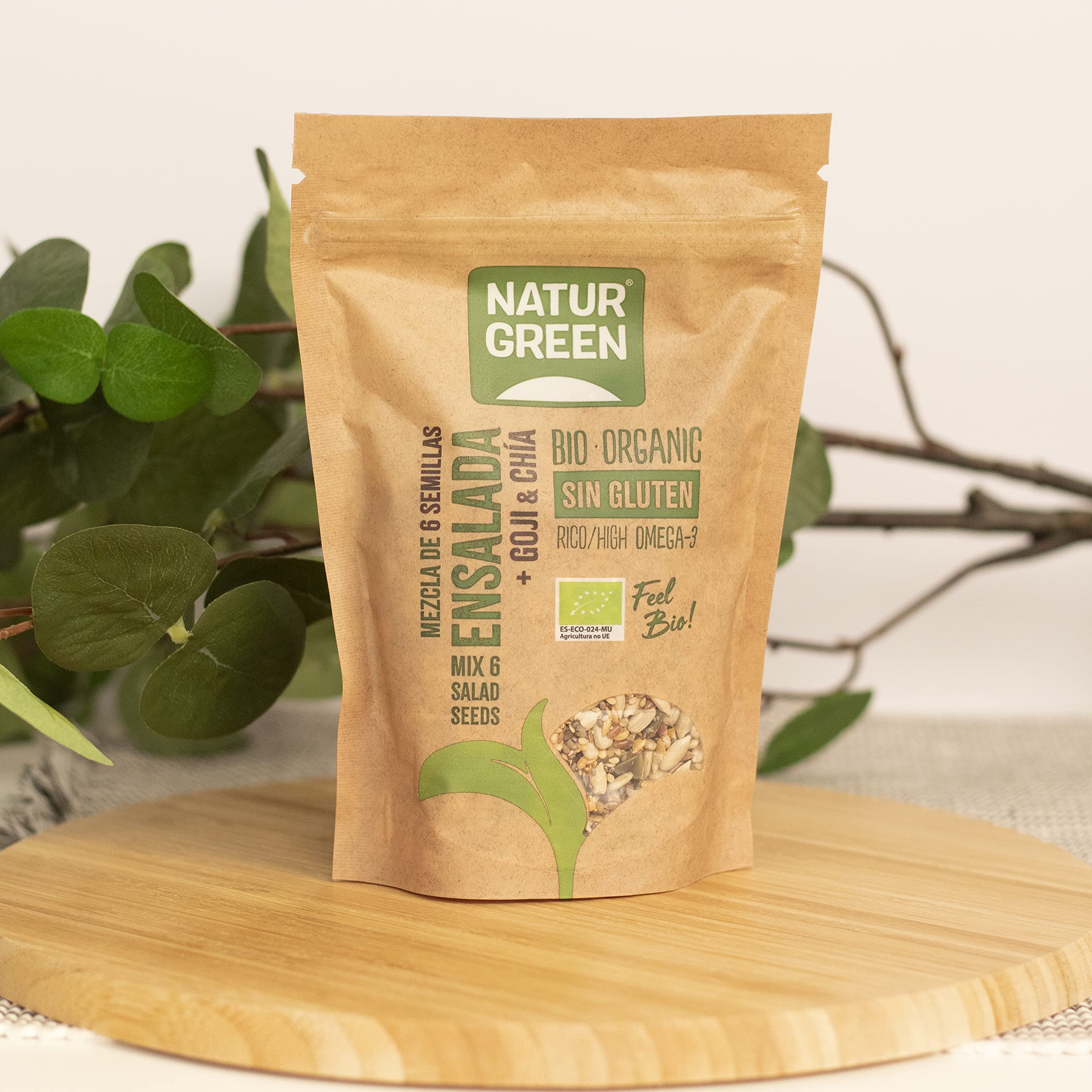 NATURGREEN - Mezcla de 6 Semillas Ensalada Goji y Chía Ecológica, Consumir en Crudo o Tostadas - Pack 12 x 225g