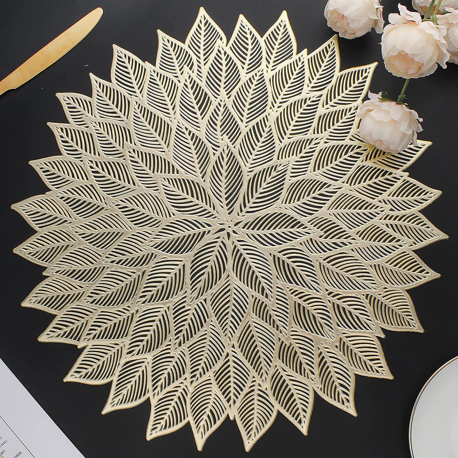 Dakshya Industries 38x38 cm Round PVC Placemats Set of 2 | Waterproof, Heat Resistant, Washable Dining Table Mats for Kitchen & Home-picture-12