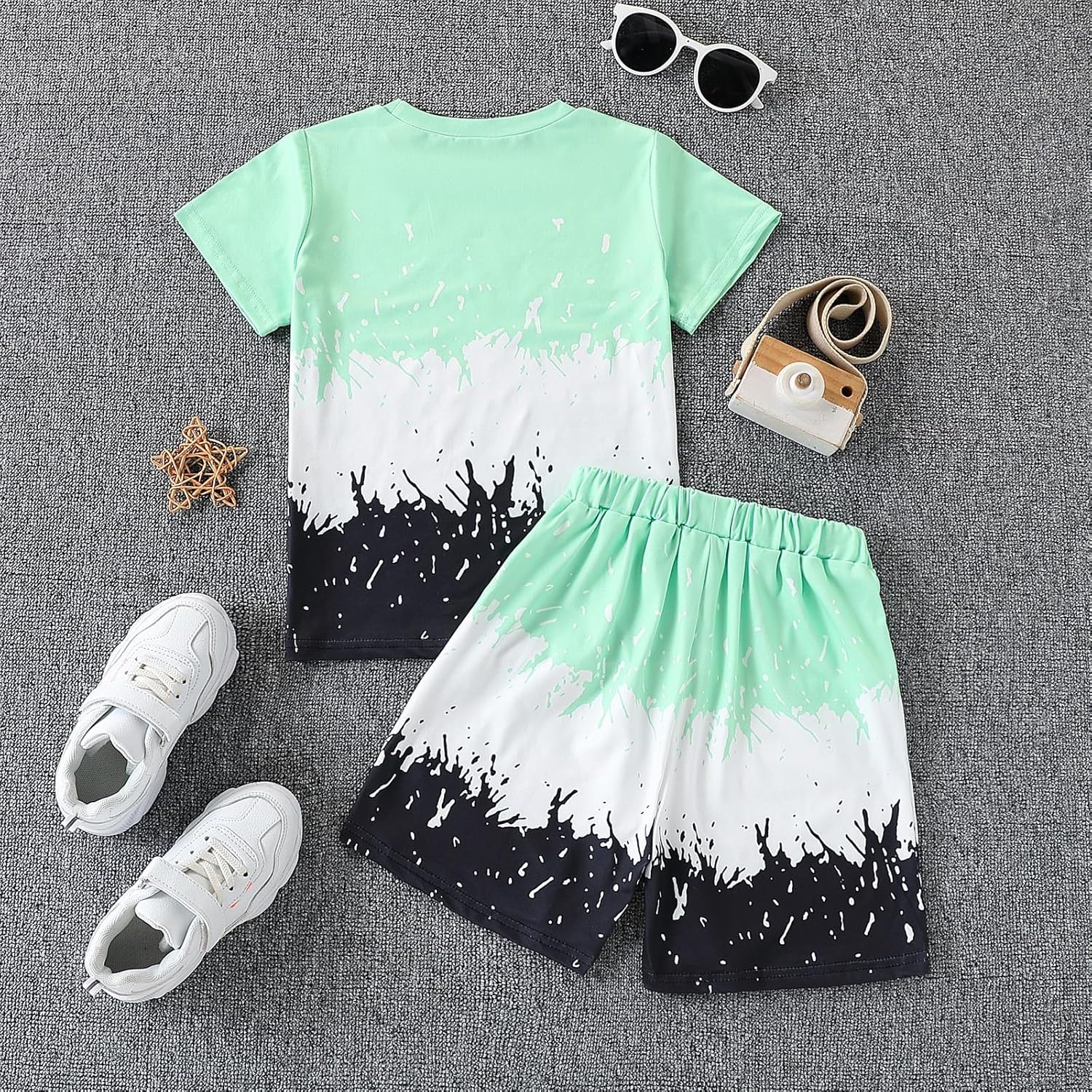 Kids Tween Boy Casual Clothing Set Letter Graphic Colorblock Tee +Shorts Summer Clothing Set - Image 7