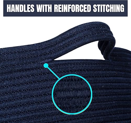 Miniatura 8 de MINTWOOD Design Cesta decorativa de cuerda de algodón tejida extragrande de 22 x 14 pulgadas, para sala de estar con asas y cesta de lavandería para