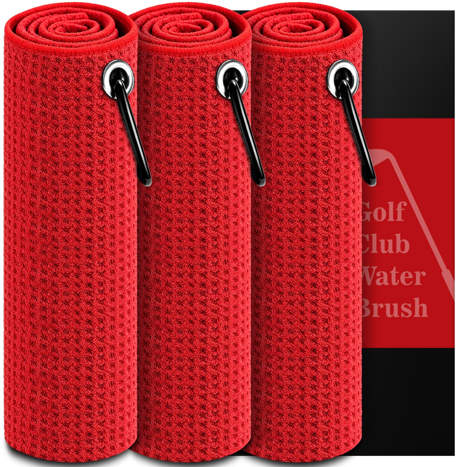 SisterAling Microfiber Golf Towel (16"x16") with Carabiner Clip,Waffle Pattern Absorbent Lightweight Portable Cleaning Towel for Golf Clubs,Balls,Accessories,Golf Bag,Golf Gift for Men Women 3 Pack