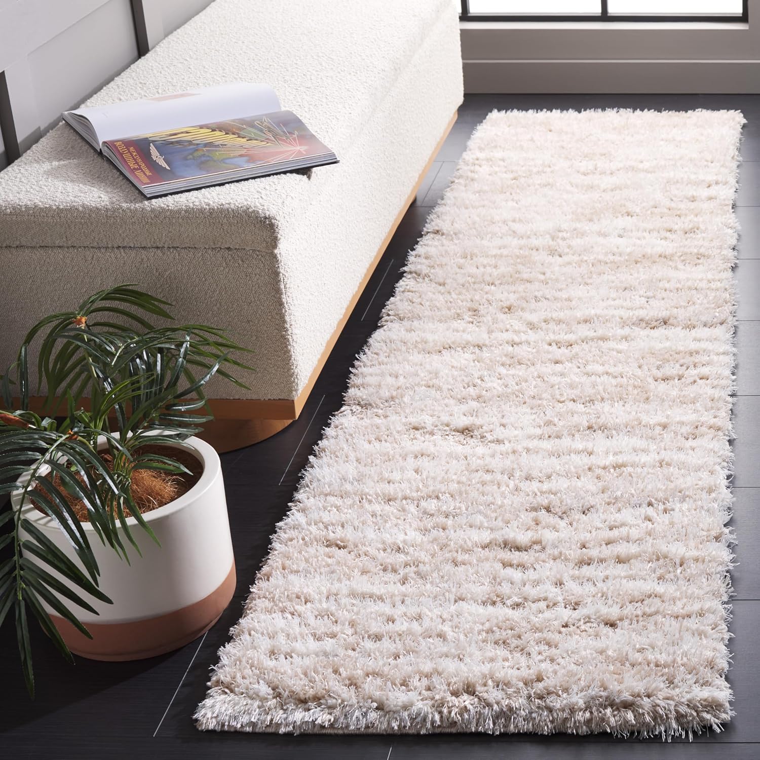 SAFAVIEH Lindsay Shag Collection Runner Rug - 2'2" x 8', Beige & Ivory, Modern Design, Plush 1.8-inch Thick, Ideal for High Traffic Areas in Living Room, Bedroom, Dining Room (LNS554B-28)