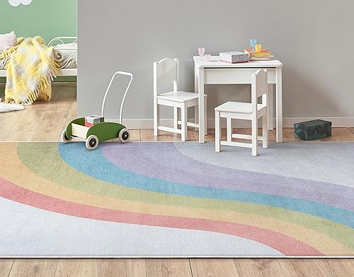Miniatura 8 de Well Woven Kids Rugs Rainbow - Alfombra moderna de tejido plano multicolor de 7 pies 7 pulgadas x 9 pies 10 pulgadas