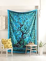 Vista 11 de Popular Handicrafts Tapiz para colgar en la pared, diseño hippie, bohemio, árbol de la vida, hippy psicodélico, tapices indios, 53 x 78 pulgadas