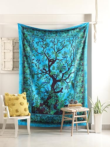 Miniatura 11 de Popular Handicrafts Tapiz para colgar en la pared, diseño hippie, bohemio, árbol de la vida, hippy psicodélico, tapices indios, 53 x 78 pulgadas