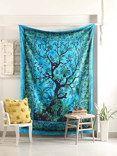 Popular Handicrafts Tapestry Wall Hanging Hippie Tree of Life Kaleidoscope Bohemian Hippy Intricate Floral Design Indian Tapestries Bedspread Turquoise 53 x 78 Inch