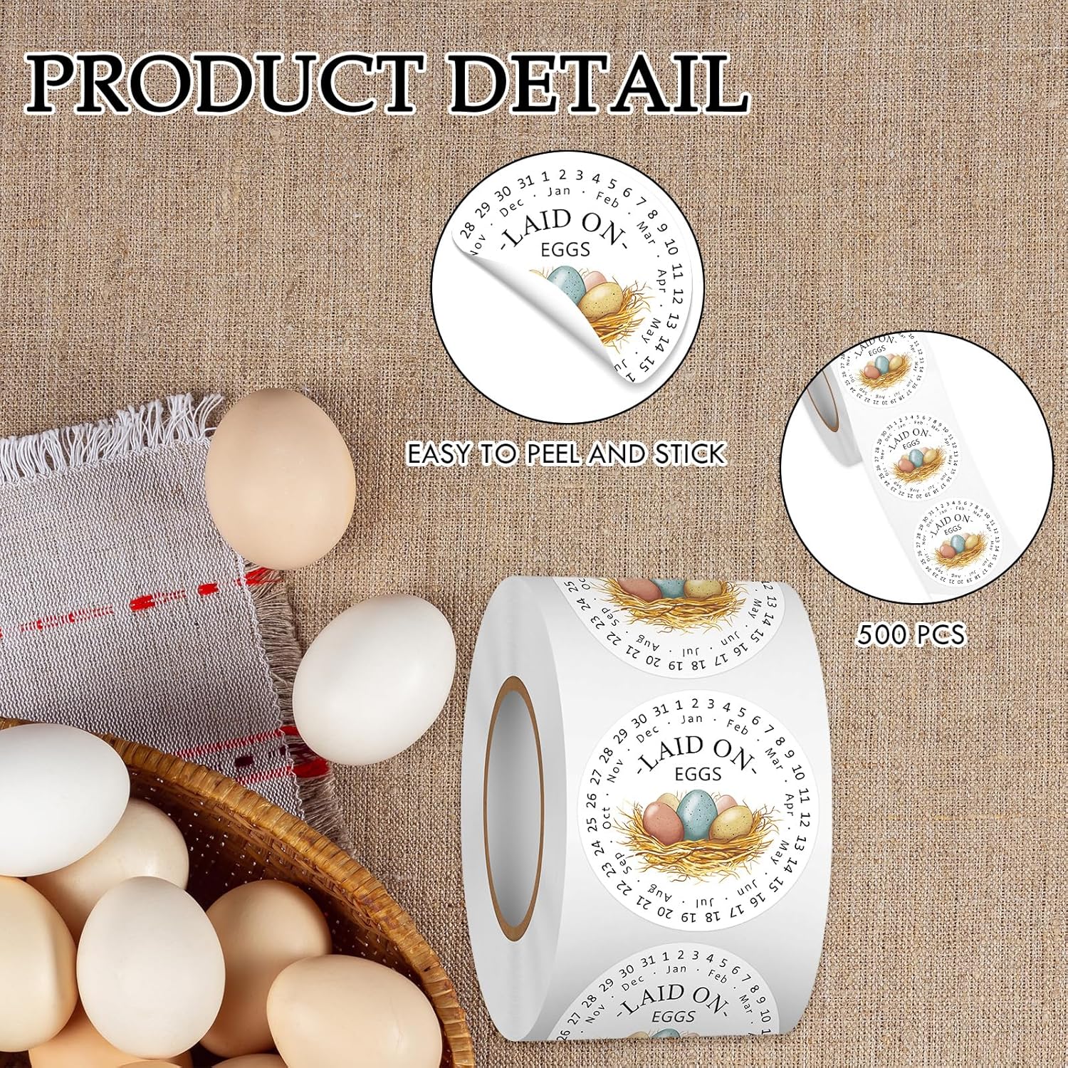 Louise Maelys 2 Inch Eggs Laid on Date Stickers-Egg Date Stickers for Cartons 500 Pcs Lables for Farmer's Market - Image 4
