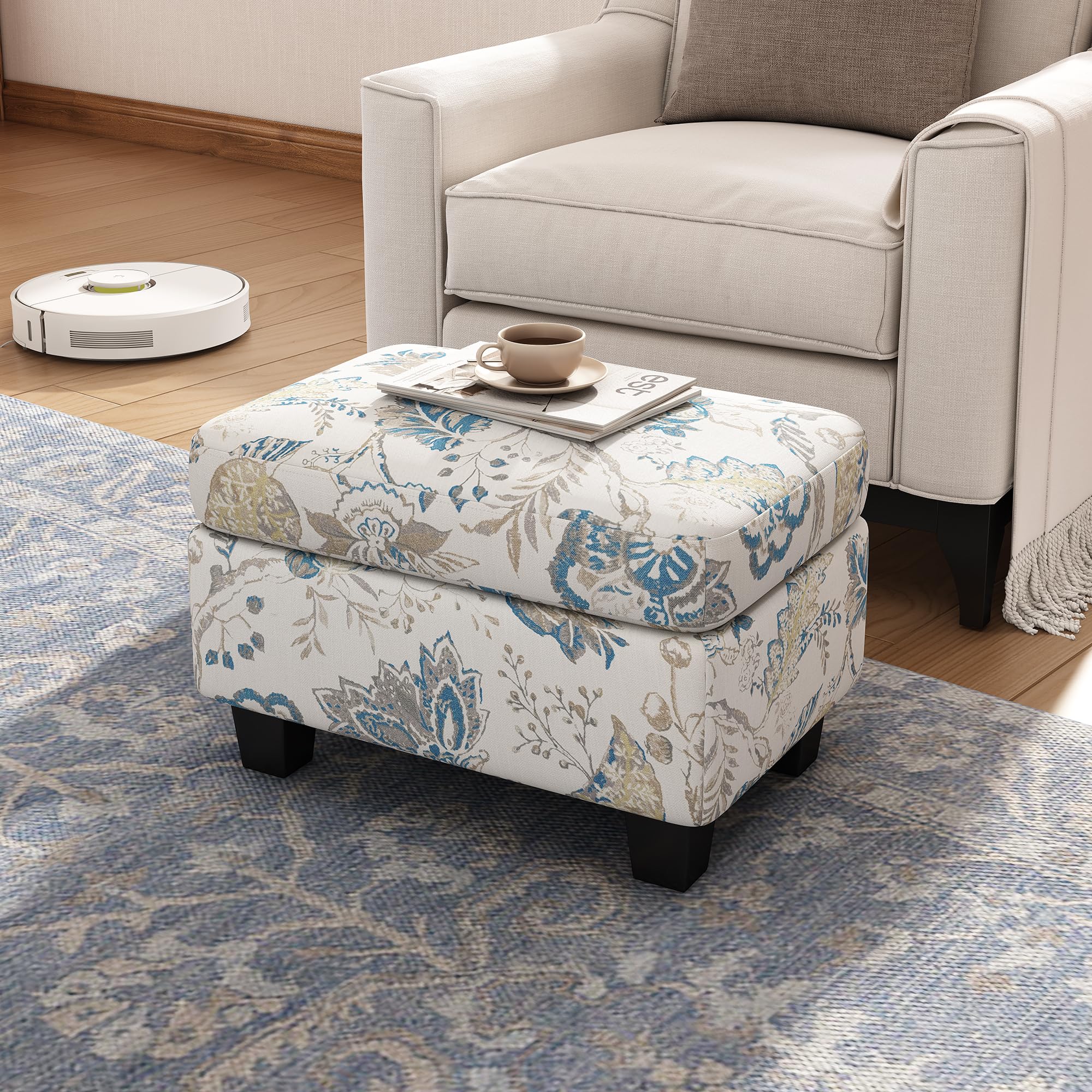 Christopher Knight Home Spield Indoor Ottoman Footrest, Wooden Ottoman Foot Stool, Modern Coffee Table, Floral Print