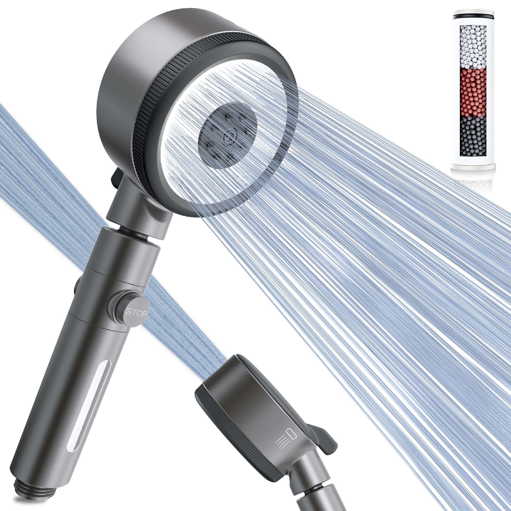Magichome Hard Water Filter Shower Head(Not Compatible with Electric Showers), 6 Spray Modes Shower Head with 360° Swivel Head & On/Off Pause Button, Removes Chlorine & Impurities for Skin & Hair Care