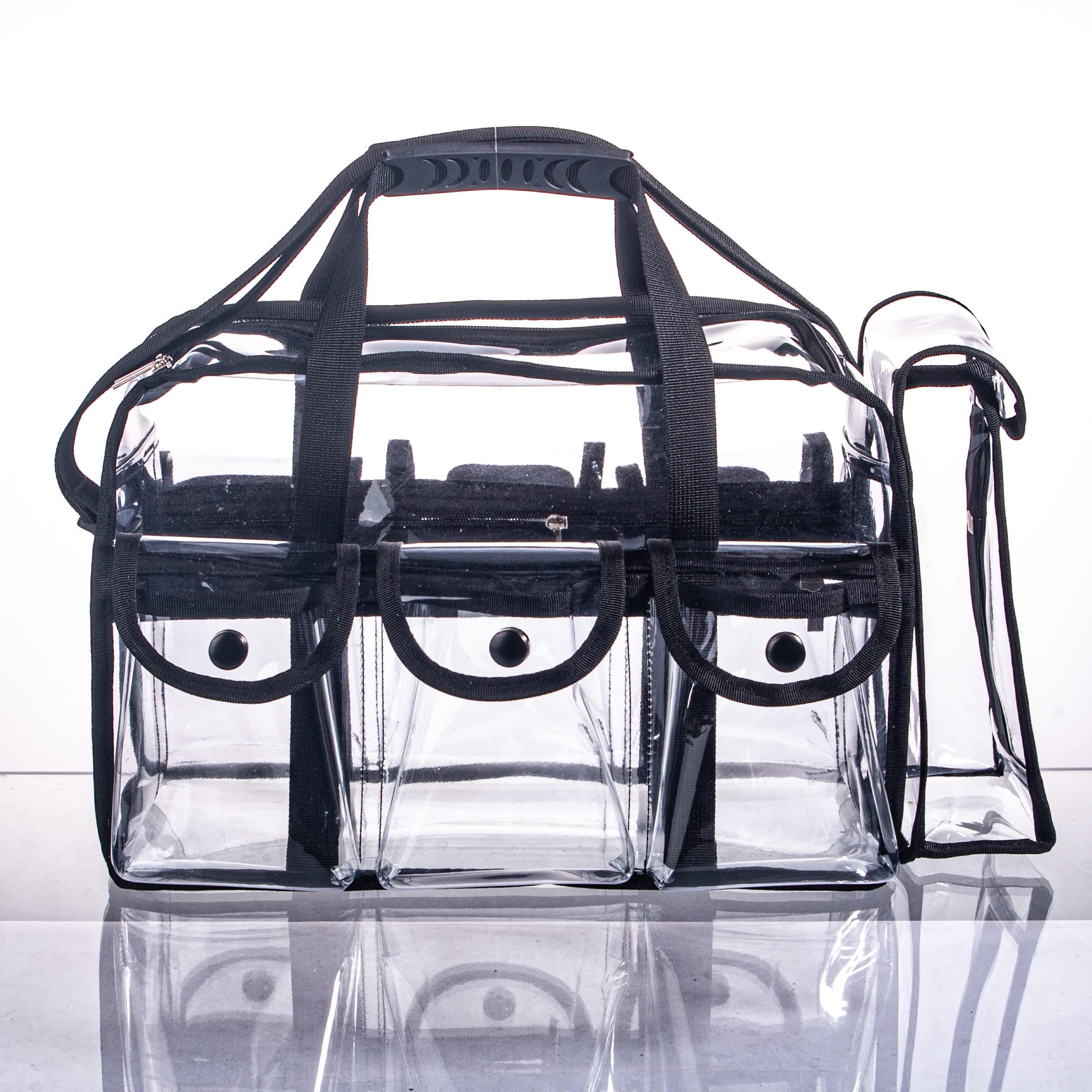 Set professionale per truccatori e truccatori da viaggio in PVC trasparente a bocca larga, borsa per cosmetici per unghie, borsa per cosmetici in vinile trasparente, organizer per attrezzi, borsa da