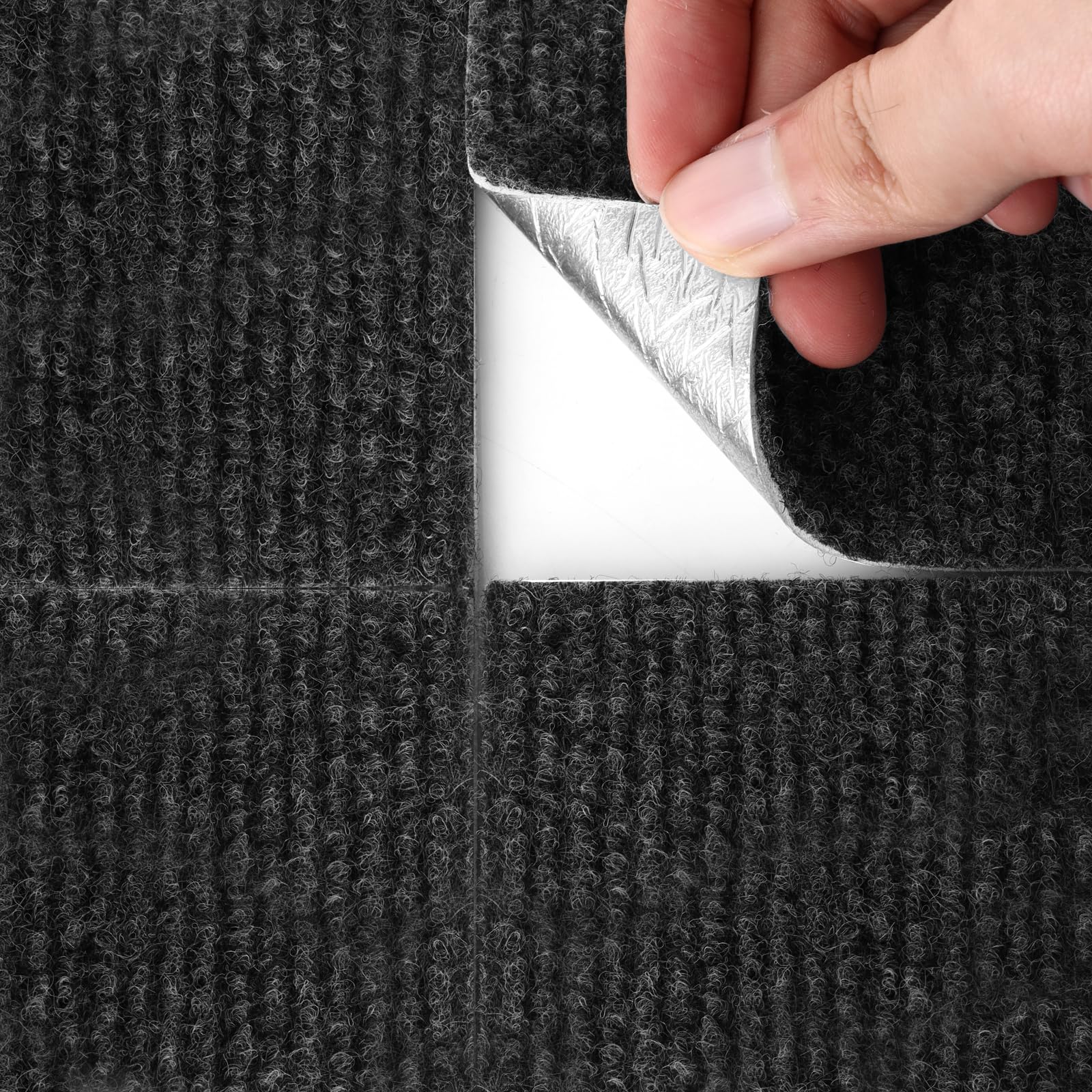 YAYODS 24 Pcs Self Adhesive Carpet Tiles, 30 x 30 cm Dark Grey Polyester Carpet Squares, Glue-Free Self-Gripping Floor Tiles, 4.02 mm Modular Carpet Tiles for Bedroom, Living Room and Office