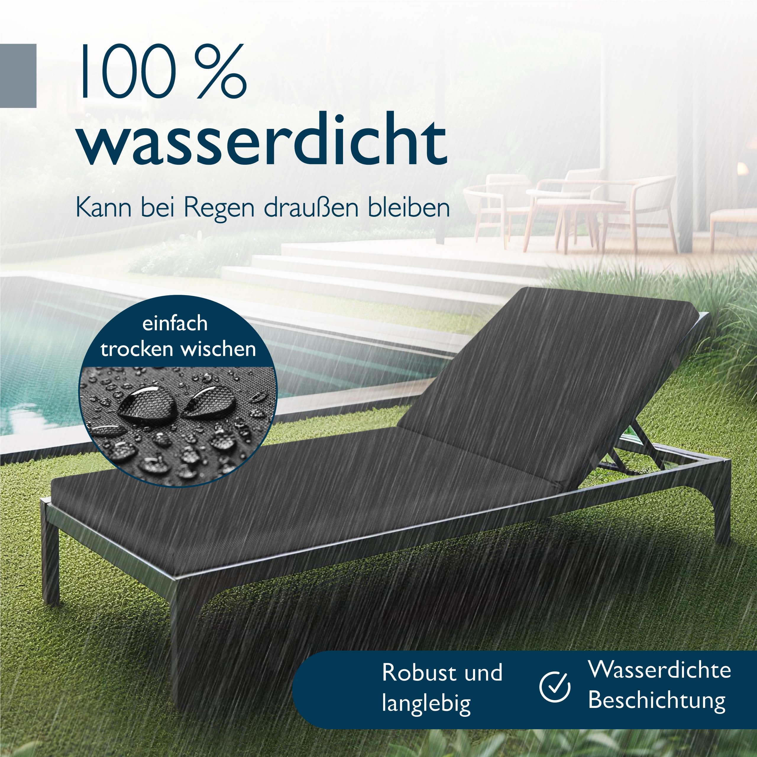 Beautissu Deckchair Auflagen für Gartenmöbel Wasserdicht 2er Set Auflage Liege 190x60 cm Sonnenliege Auflage Outdoor Polster Wetterfest Schnell Trocknend – Auflagen für Gartenliegen Anthrazit