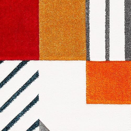 Miniatura 4 de SAFAVIEH Hollywood Collection - Alfombra para pasillo, 2 pies 3 pulgadas x 6 pies, marfil y azul pavo real, diseño moderno de mediados de siglo, no