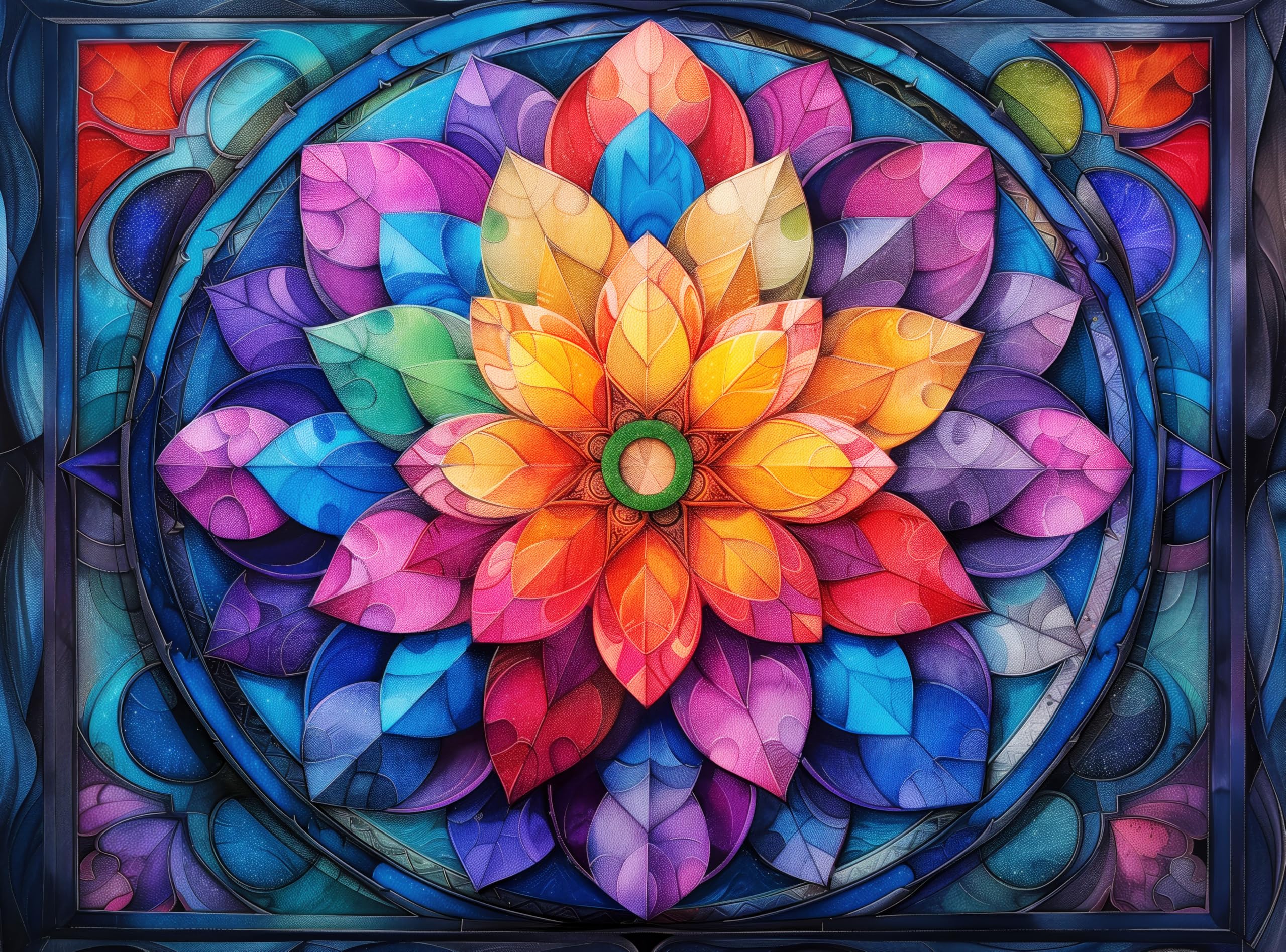 Stained Glass Mandala Flower - Prime Time Puzzles 1000 Piece Jigsaw Puzzle for Adults - Colorful Geometric Design - Challenging Puzzle Perfect for