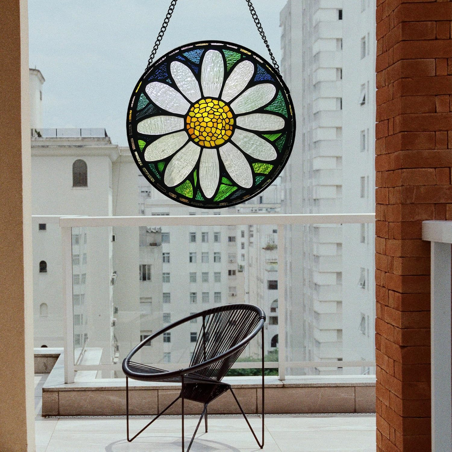 Stained Glass Window Hanging - White Daisy Birth Flower Suncatcher for Door Garden Yard Sun Catchers Decor Christmas Mother's Day Birthday Gifts for Teacher Women Mom Grandmother 6.3 in