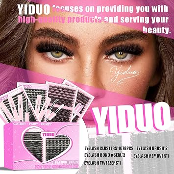 YIDUO 4 Styles Lash Clusters Kit 60D+80D+100D+150D Fluffy Clusters Lashes Extensions Kit with 2 Bond and Seal 10-18mm Wispy D Curly Full DIY Individual Eyelash Extensions Kit DIY at Home Easily
