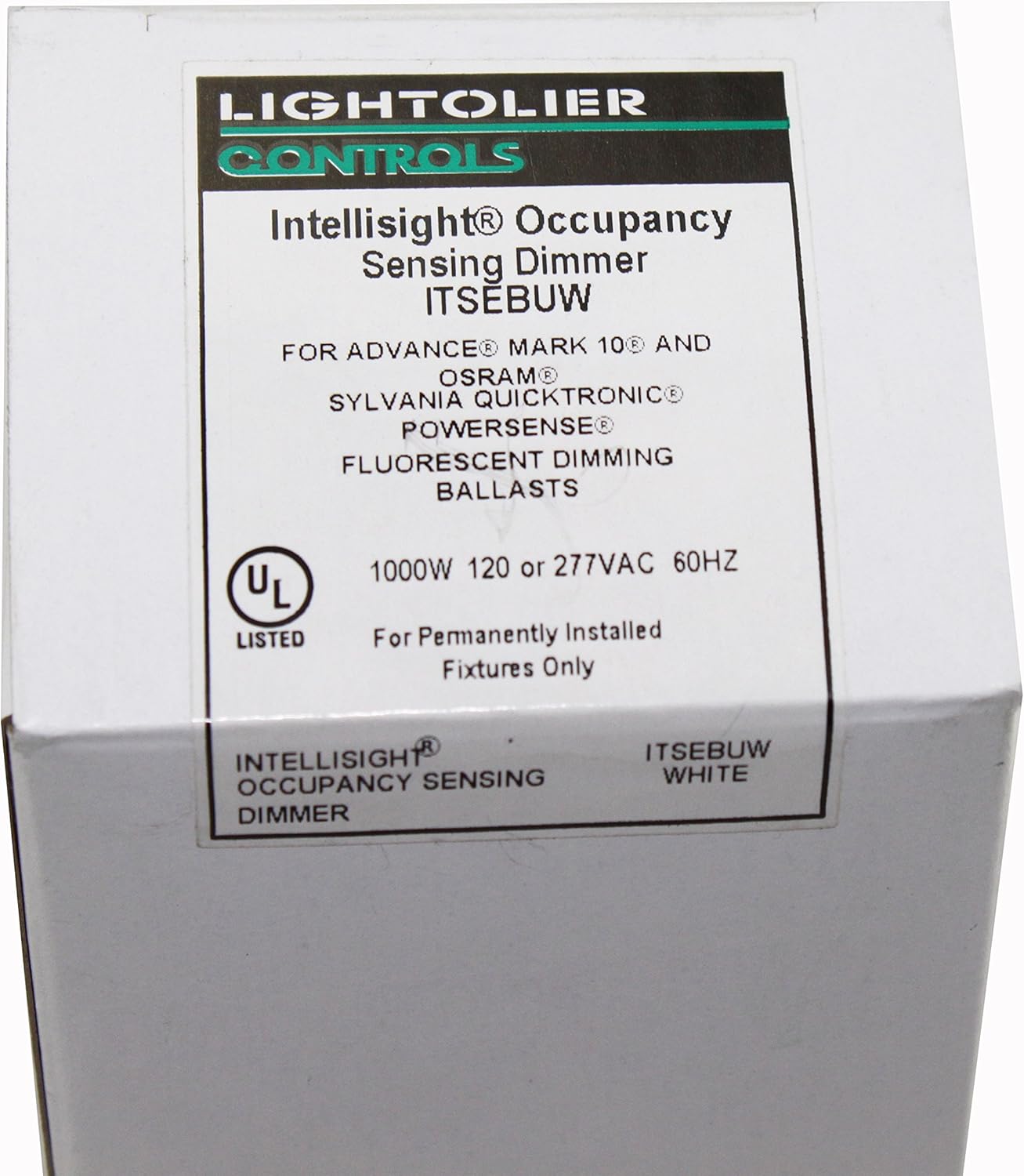 Lightolier ITSEBUW Intellisight Occupancy Sensing Dimmer Light Switch 1000W 120 277 Vac 60Hz; White