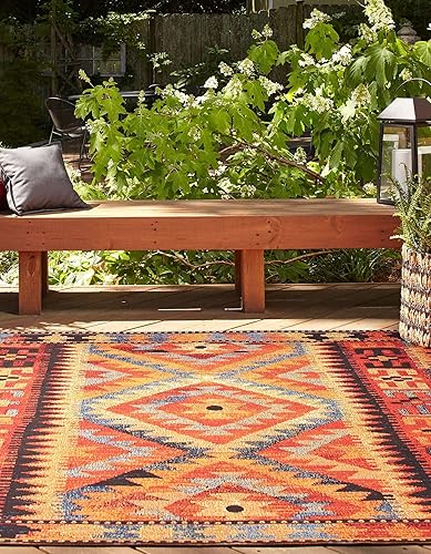 Miniatura 3 de Unique Loom Outdoor Tribal Collection - Alfombra de área - Tortuguero (cuadrado de 5 pies y 3 pulgadas, multicolor)