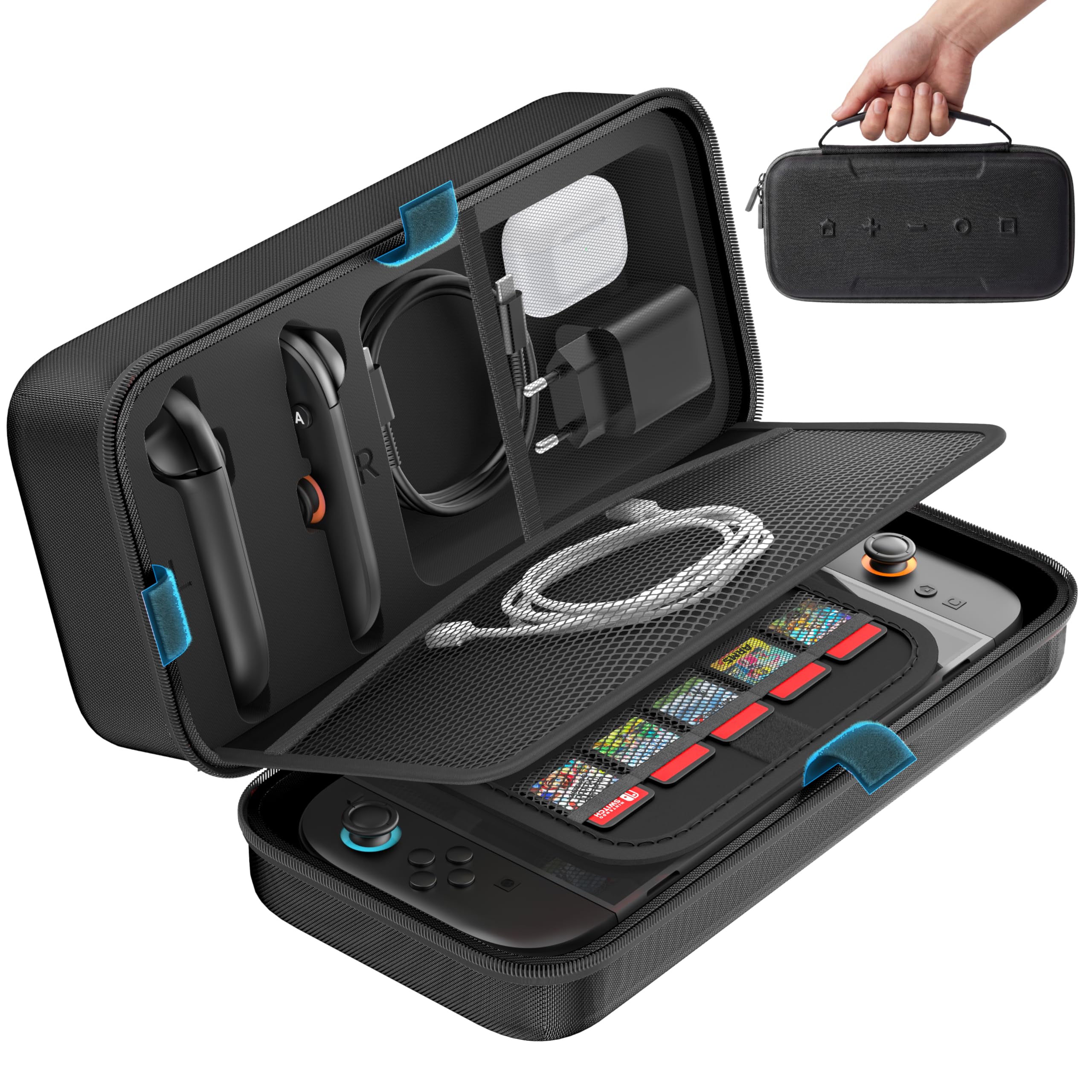 OIVO Switch Tasche für Nintendo Switch/OLED/2 Modell, große Tragetasche für Joycon und EU Netzteil, Harte Hülle mit Aufbewahrung für 26 Spiele & Zubehör, Schwarz