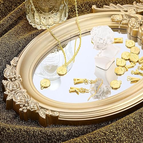 Miniatura 5 de Yinkin 8 juegos208 piezas de alfabeto mixto encantos de letras redondas colgantes A-Z letra inicial Metal encantos para la fabricación de joyas y