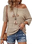 Arach&Cloz Women's Linen Blend Summer Crochet Sweater Tops Casual Hollow Out Beach Cover Up Vacation Outfits 2026