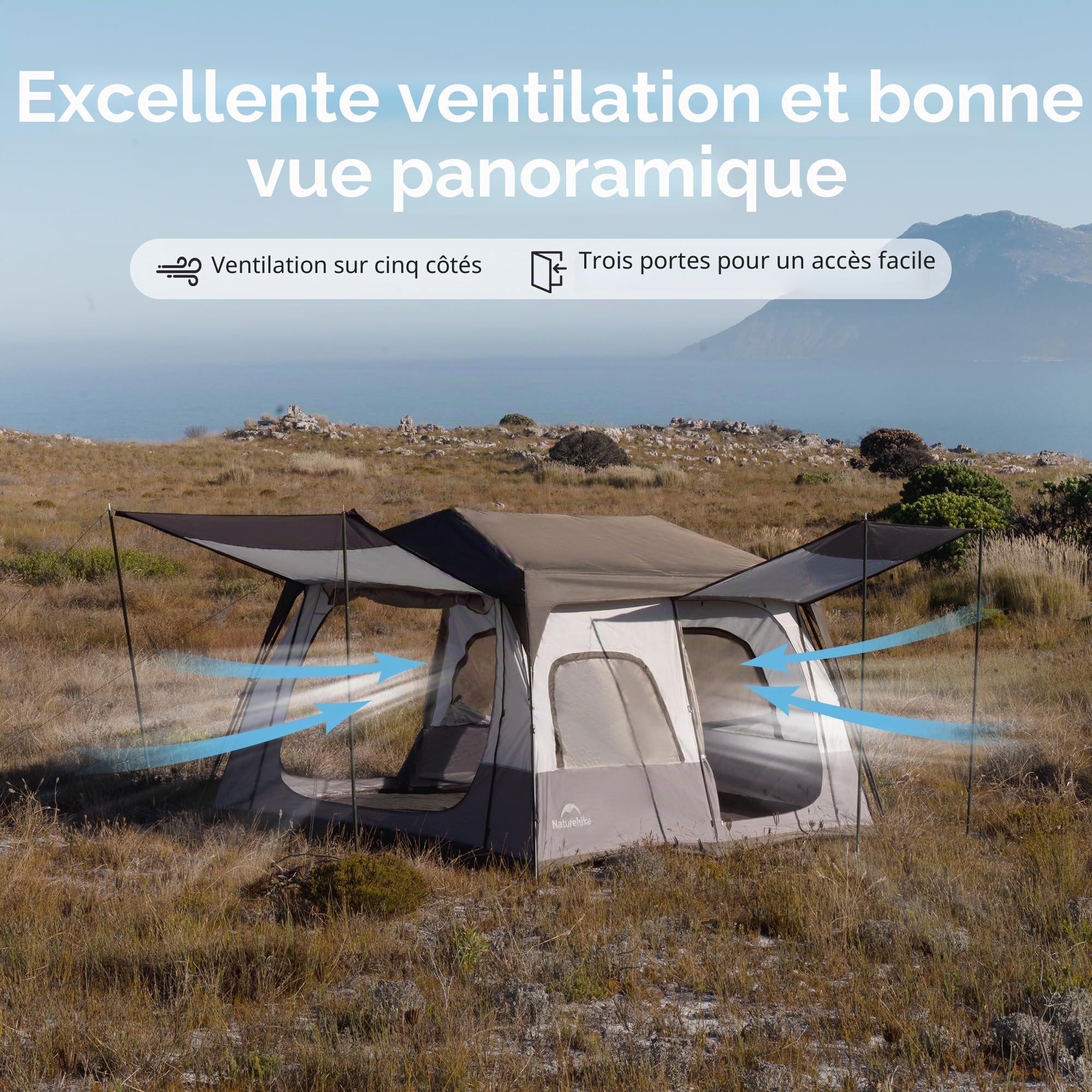 Naturehike Tente Festival 6 & 8 Places Grande Tente de Camping Tunnel Familiale étanche PU3000mm Voyages en Famille, au Camping, aux visites autonomes et à d'autres activités de Plein air