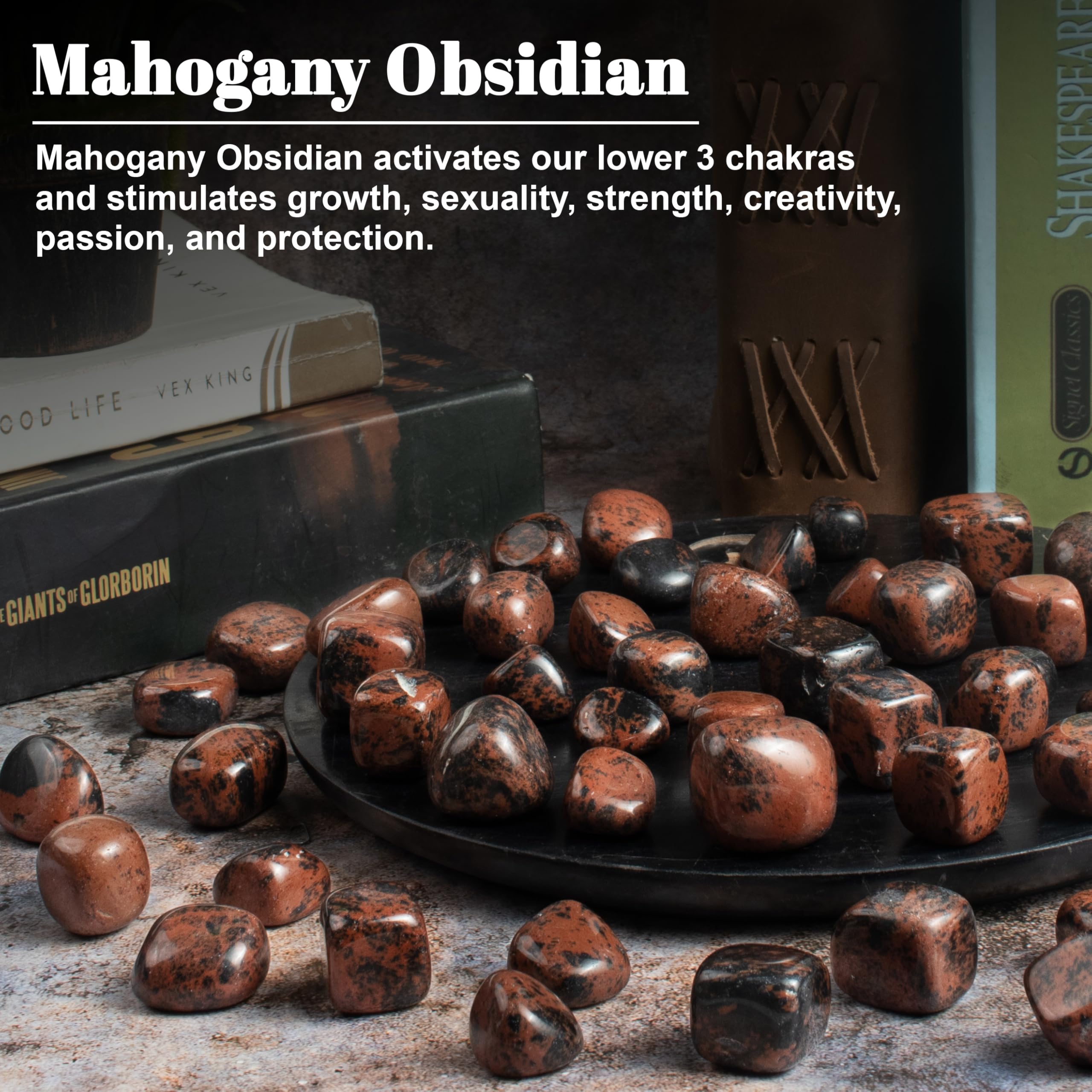Crocon Juego de piedras caídas de obsidiana de caoba de 1 libra y juego natural a granel para curación de reiki, regalo de equilibrio de chakras, regalo de cumpleaños para mujeres, tamaño: 20-25 mm