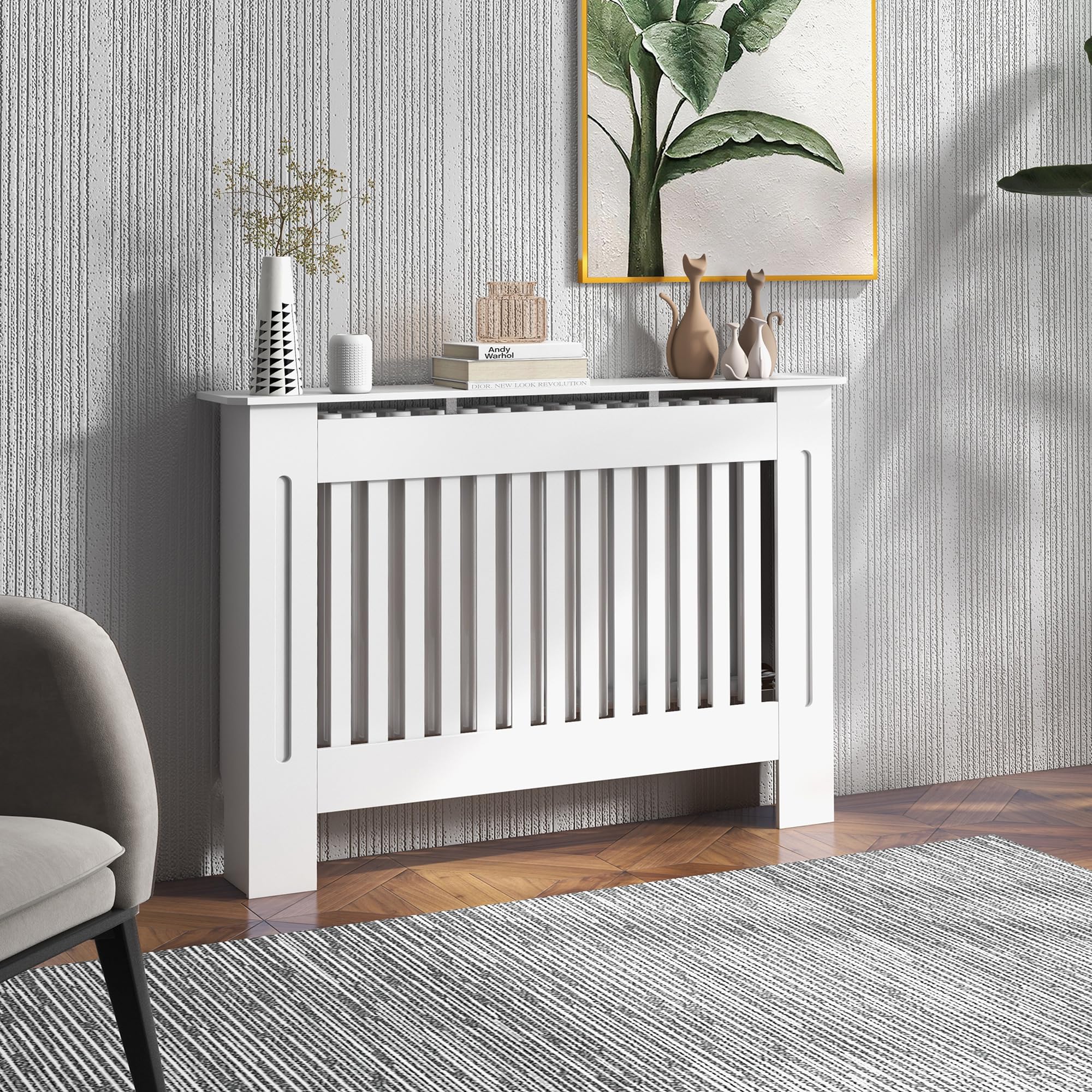 HOMCOM Cubre Radiadores Cubierta de Radiador Moderna 112x19x81cm Cubreradiador de MDF para Sala de Estar Dormitorio Blanco