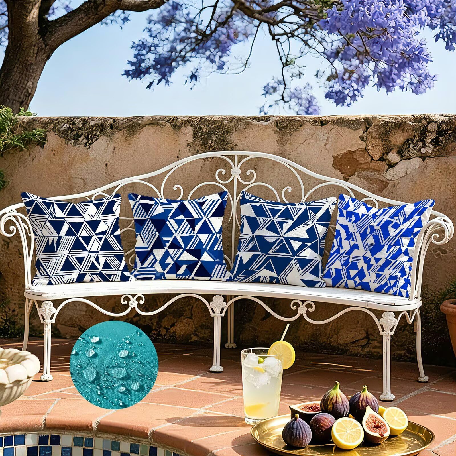 Coussin Exterieur Impermeable Bleu, Taie Oreiller 45x45 Set de 4, Cod-3397