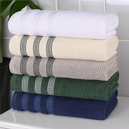 Miniatura 7 de Superior Juego de toallas de algodón de 3 piezas, cero torsión, geométrico acanalado, esenciales para el baño, ducha, spa, toallas absorbentes