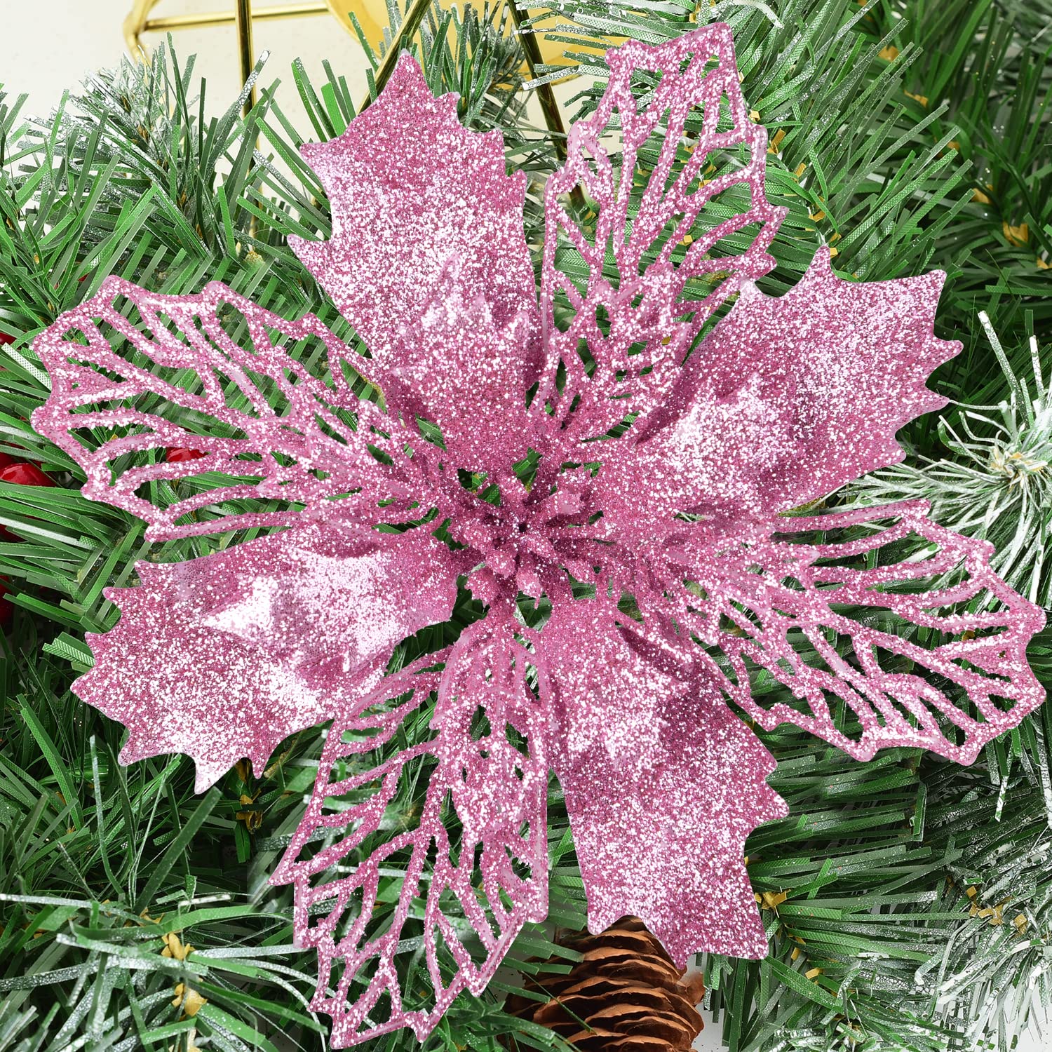 クリスマス　ポインセチア　造花　グリッター Amazon｜DearHouse クリスマスポインセチアの花 20本入り 造花