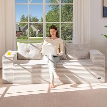MAXYOYO 79" Oversized Boneless Loveseat Sofa Couch for Small Spaces, Mini Love Seat Floor Couch with Cup Holders and Pillows, 3-Seater Upholstered Cloud Couch for Bedroom, No Assembly Required