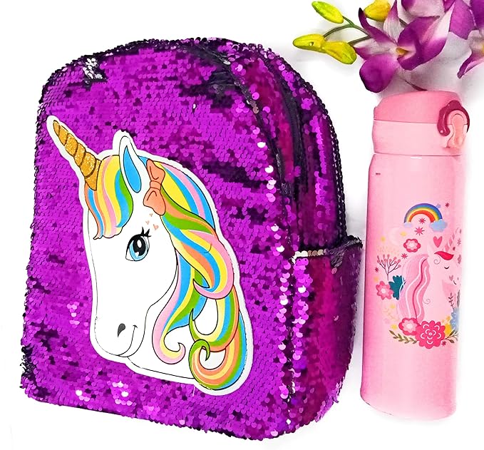 Tera13 Multicolor Unicorn Bags and Water Bottles for Girls (Pack of 2 Items)