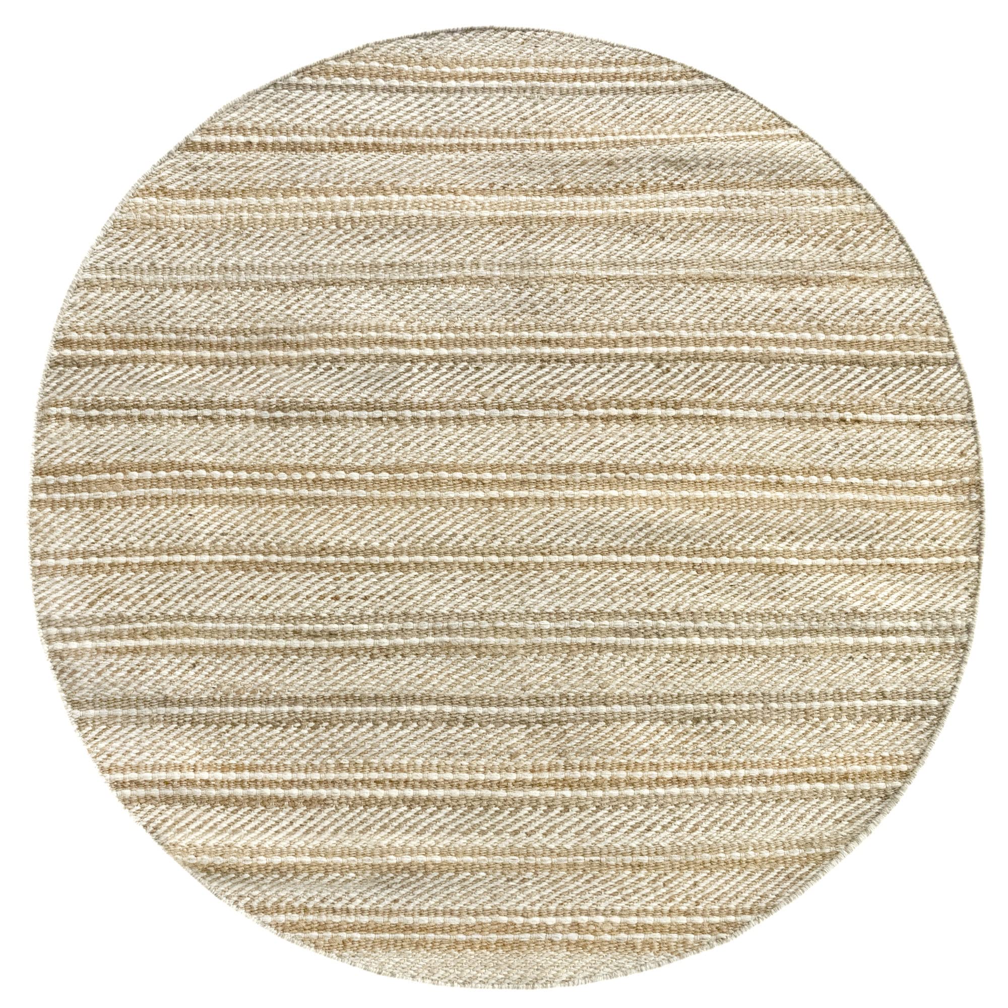 HAMID - Tapis en Jute Ronde de Laine Olivia, Tapis en Laine et Jute Ronde, Tissé à la Main pour Salon, Chambre, Salon, Couleur Blanc Naturel, (150x150cm)